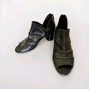 Ron White Ankle Booties Womens US 6 EUR 36  Black Peep Toe Chunky Block Heel Y2K